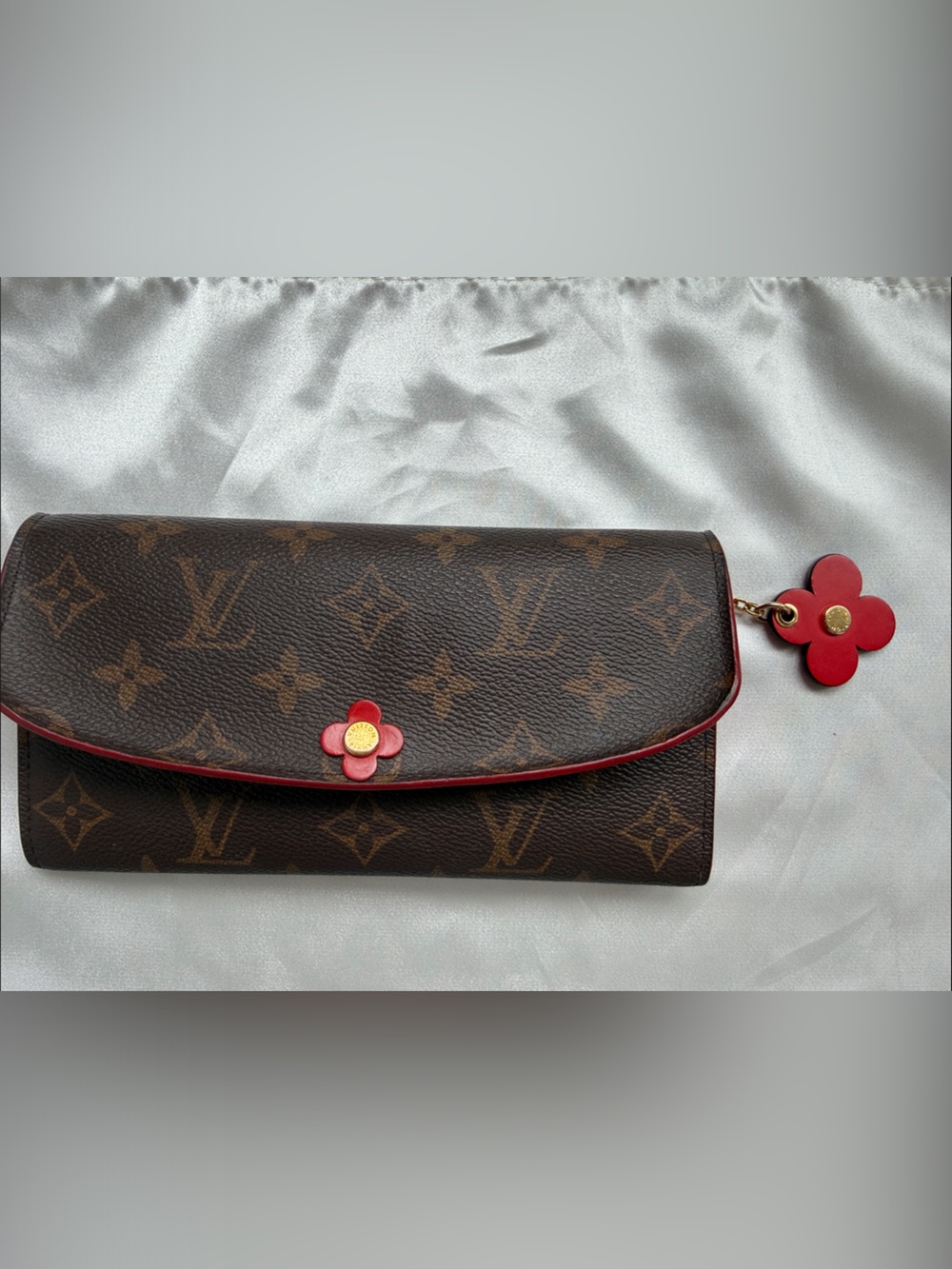 Pre-loved Louis Vuitton Brown Monogram Canvas Wallet with Red Accents
